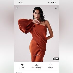 One Sleeve Maxi with drape bodice-rust color NWT